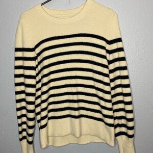 Loft Cream and Blue Striped Crew Neck Sweater Size Small